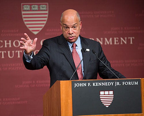 “It’s crucial in the current phase we’re in, we build bridges to the Muslim communities in this country and not vilify them and drive them into the margins of our society," said U.S. Secretary of Homeland Security Jeh C. Johnson during an address Monday evening at the Harvard Kennedy School.