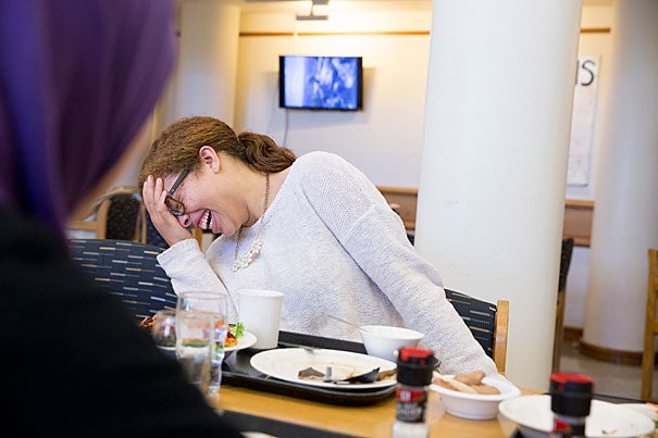 Amanda Mozea '17 often takes her "best buddy" Amy Richmond out to eat in the Pforzheimer House dining hall.