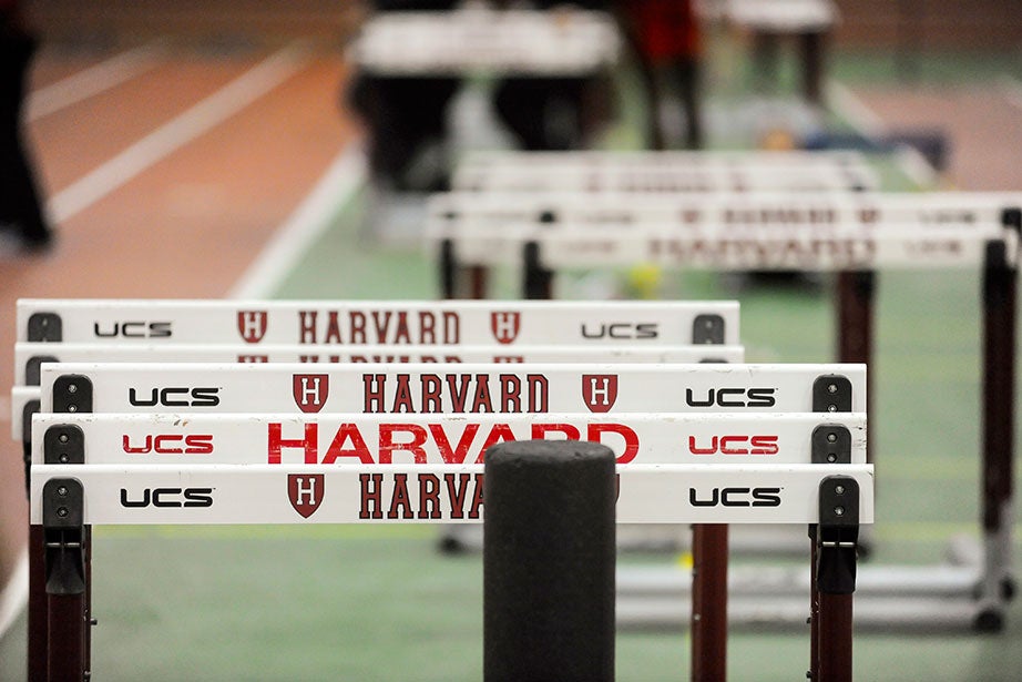 Harvard hurdles are stacked beside the track until the sprints are finished.