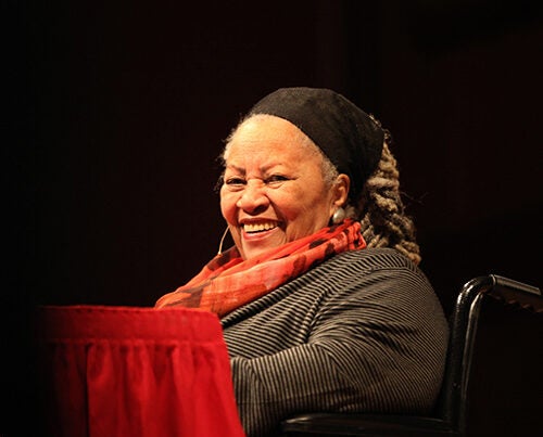 Nobel Prize-winning Toni Morrison enjoyed a sustained standing ovation before beginning her first Charles Eliot Norton Lecture. Speaking from a wheelchair, she described her return to Harvard as “comforting,” then launched into the human tendency “to separate and judge those not in our pact.”
