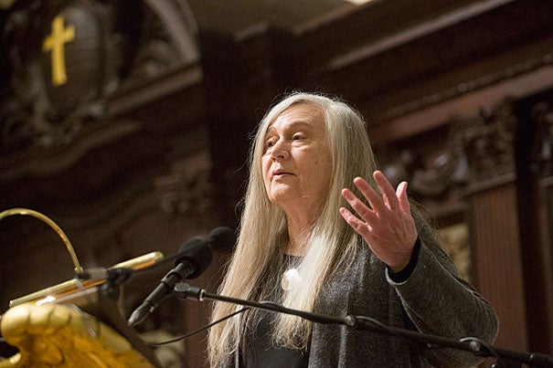 “It is the absence of divinity that dehumanizes nature,” Pulitzer Prize-winning author Marilynne Robinson told a crowd at the Memorial Church during her lecture "The Divine."