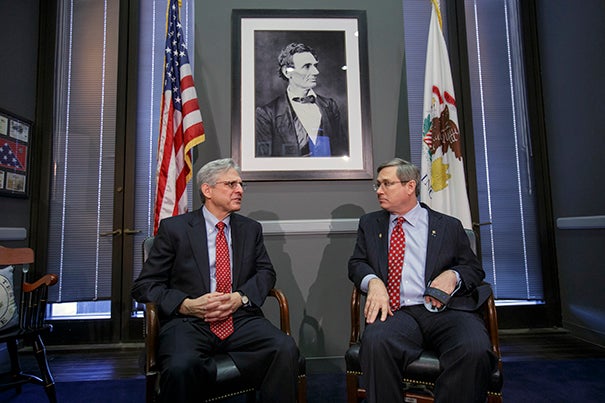 Illinois Sen. Mark Kirk (right) and Judge Merrick Garland, President Barack Obama’s choice to replace the late Justice Antonin Scalia on the Supreme Court. The GOP freeze has recently shown signs of thawing, as more than a dozen Senate Republicans have said they would meet with Garland.