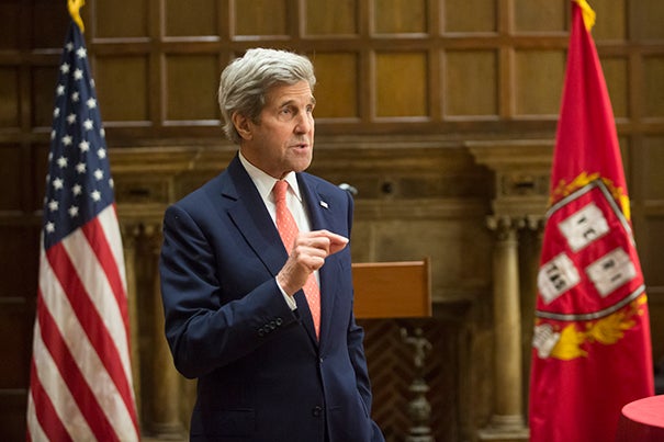 U.S. Secretary of State John Kerry helped launch a joint initiative between the Harvard Global Health Institute and the Harvard University Center for the Environment, an effort focused on the global health impacts of climate change.
