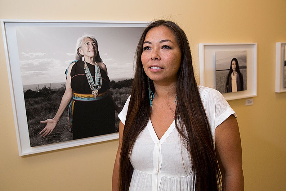 The exhibit “Seeds of Culture: The Portraits and Stories of Native American Women” is on display in Byerly Hall at Radcliffe. It features prints from Project 562 by Matika Wilbur, a photographer from the Tulalip and Swinomish tribes in Washington state. Over the past three years, Wilbur has photographed about half of the 567 officially designated tribes in the United States (up from the previous number, 562), and plans to keep working until she has documented them all.