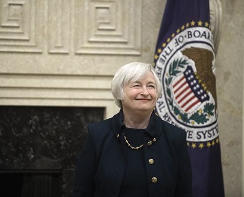 “As chair of the Federal Reserve, Janet Yellen steers our economy with steadfast commitment to robust growth broadly shared,” said Radcliffe Institute Dean Lizabeth Cohen about Yellen (above).