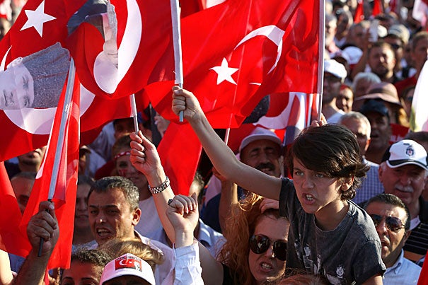Participants at a recent rally waved Turkish flags and chanted nationalist slogans after the attempted coup on July 15.