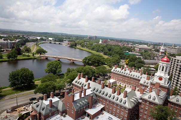Views of Dunster House renovations and the River Houses at Harvard University. The vantage point is from Mather House tower. Kris Snibbe/Harvard Staff Photographer