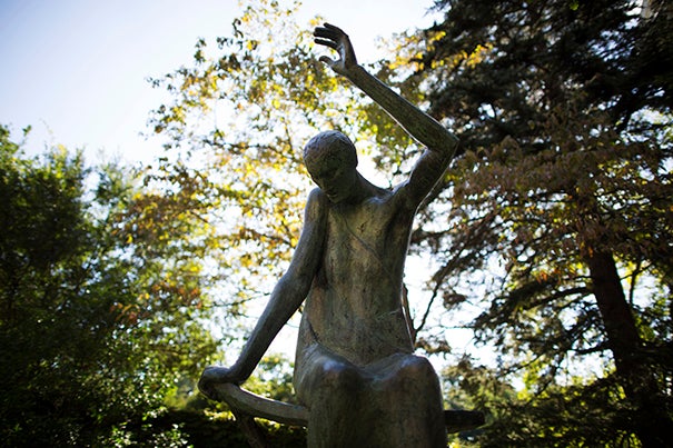 An aspect of Oracle: Portentous by Marianna Pineda, which sits beside the Schlesinger Library on the grounds of the Radcliffe Institute for Advanced Study. 