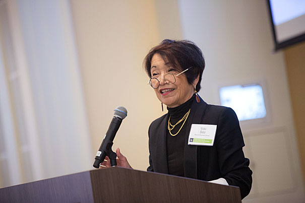 Vicki Sato, Professor of Management Practice speaks at an OTD event at HBS on the business of regenerative medicine inside the Spangler building. Kris Snibbe/Harvard Staff Photographer