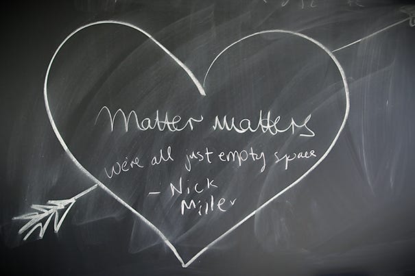 A little physicist humor written on a CERN blackboard. Joe Sherman/Harvard Staff Photographer