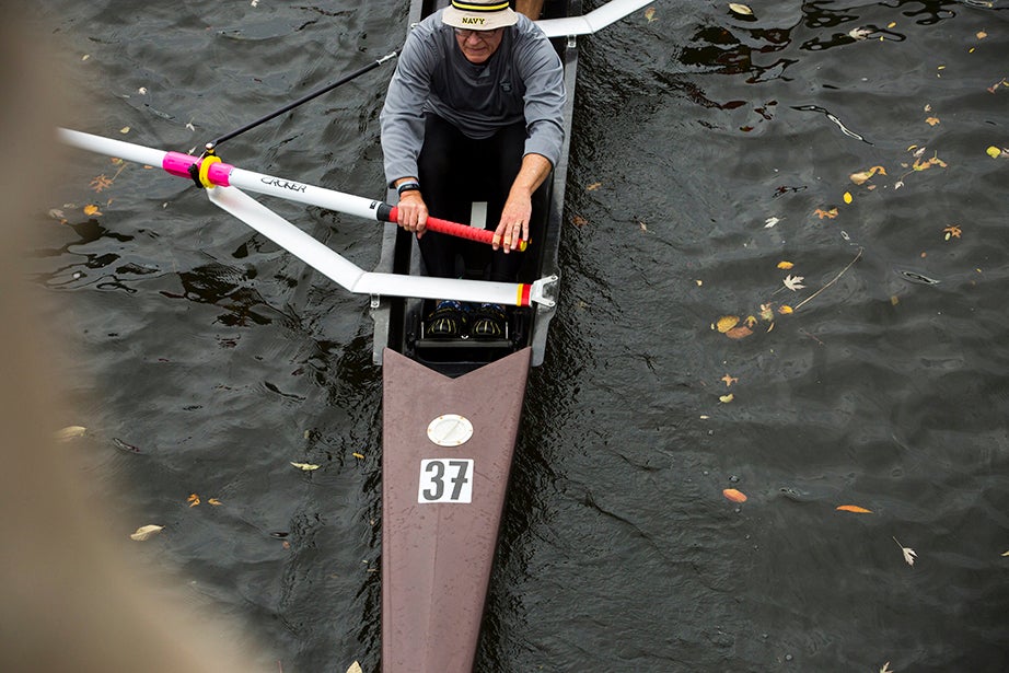 Rowers from crew teams around the world practice along the Charles River in preparation for the Head of the Charles Regatta. Stephanie Mitchell/Harvard Staff Photographer