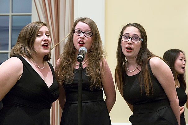 The Radcliffe Pitches serenade the inaugural Harvard Alumni Association's Women's Weekend at Spangler Hall, HBS. Jon Chase/Harvard Staff Photographer