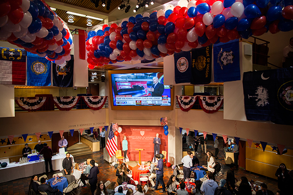 By 8 p.m., the Harvard Kennedy School Forum was filling up as the Institute of Politics hosted an Election Night gathering.