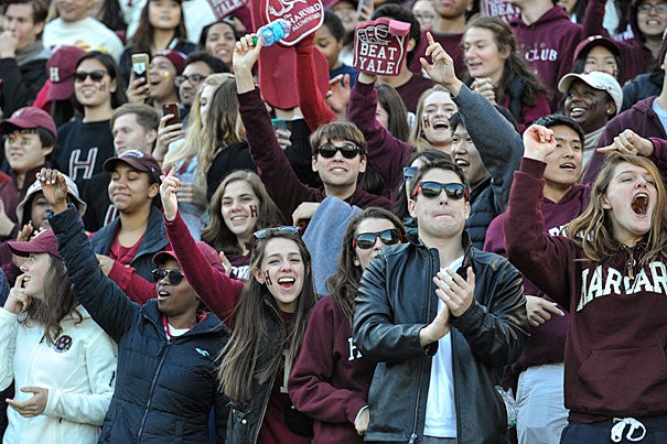 Students cheer after a big Harvard play, but their enthusiasm was short-lived as Yale beat the Crimson 21-14 in the 133rd meeting of the two teams. "Ultimately the loss gave way to a tacit appreciation and respect for the history that built this rivalry we enjoy each year," says Matthew DeShaw '18.