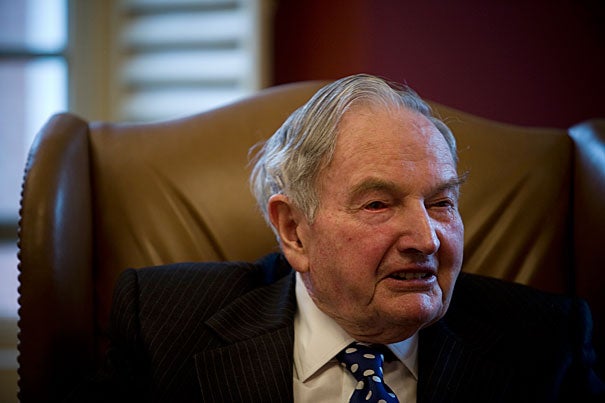Celebrated businessman and philanthropist David Rockefeller ’36 was a generous benefactor of Harvard, serving on the Board of Overseers for 12 years, and donating many substantial gifts to support the humanities and financial aid at the University.