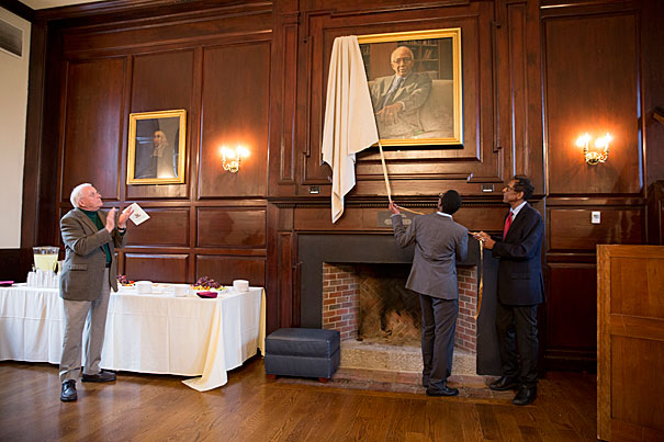 At the unveiling of the portrait of Orlando Patterson, Harvard Foundation Director S. Allen Counter noted that Patterson has been a Harvard professor for the past 47 years. Mandela Patrick ’18 called him an inspiration: “Your success has given me confidence and belief that I too, as someone from the Caribbean, can make my mark on this world.”