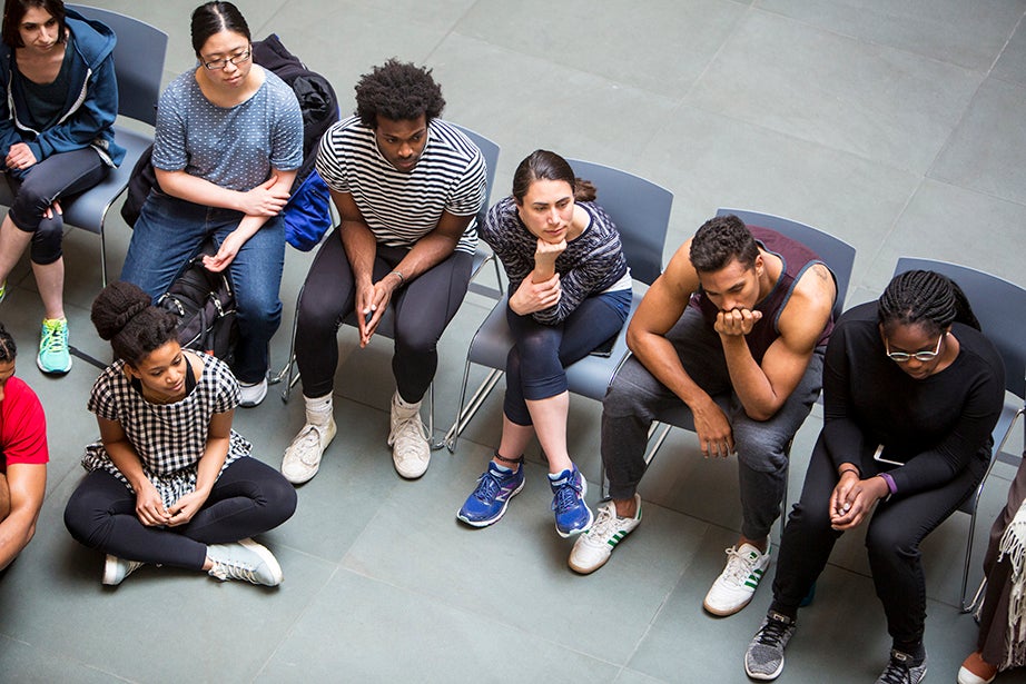 Later in the day, Harvard students assembled at the Harvard Art Museums to learn from the masters—but first they watched. Rose Lincoln/Harvard Staff Photographer