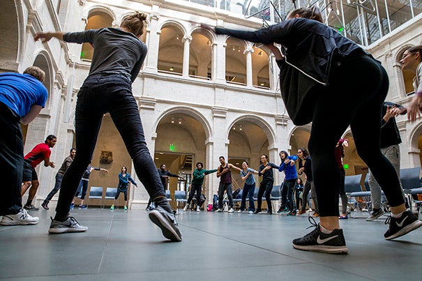 The Harvard University Committee on the Arts presented Movement Lab, an open house master class taught by dancers, Christopher Roman and Jill Johnson at Harvard Art Museums' Calderwood Courtyard. 