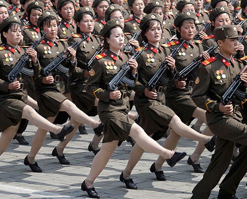 North Korean women soldiers march across Kim Il Sung Square during a military parade in celebration of Kim il Sung's 105th birthday. Gary Samore, A.M. ’78, Ph.D. ’84, executive director for research at the Belfer Center, sees little substantial change in the decades-long stalemate with North Korea, but with economic sanctions imposed even by China, a longtime ally, the hermit nation may be running out of options to sustain its nuclear ambitions.