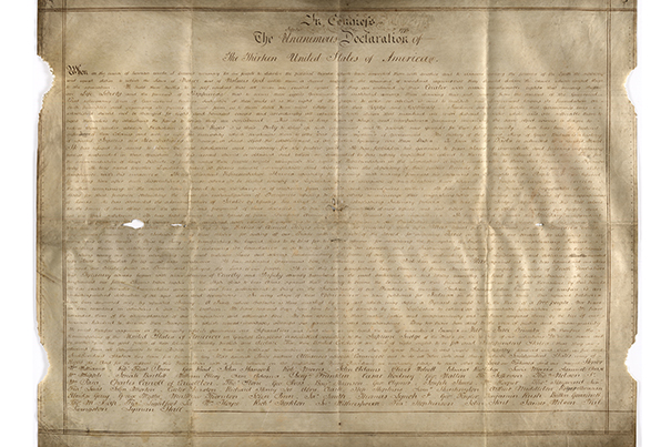 The parchment the Declaration in Congress of the thirteen United States of America (pictured) was written on caught Emily Sneff's attention. Sneff, a researcher with the Declaration Resources Project, also found names weren't in the right order and "it’s in a handwriting I hadn’t seen before."