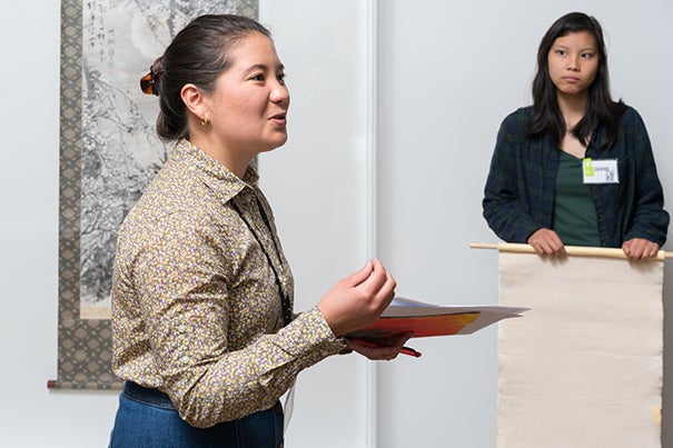 Jessica Magyar, GSE ’17, speaks to a CRLS art class in a collaborative program to empower young teachers and students to teach and learn from original artworks at the Harvard Art Museums.