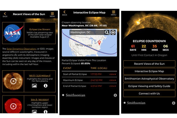 The Center for Astrophysics' new app, Eclipse 2017, comes with several features to prepare, learn, and watch the eclipse that will travel across the United States on Aug. 21.