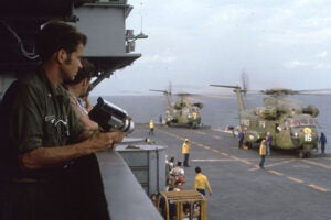 An amateur cameraman, Zarins captured the action unfolding on the deck of the USS Okinawa as he waited to deploy.