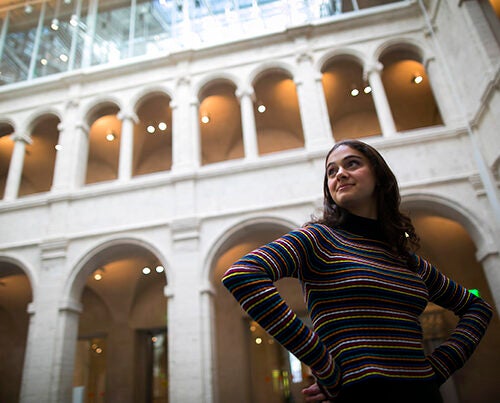 Visitors at the Harvard Art Museums provide inspiration for Lily Calcagnini '18, who has added fashion to her concentration of history and literature.