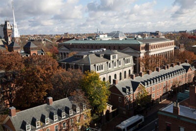 Dramatic view of Harvard University in the fall
