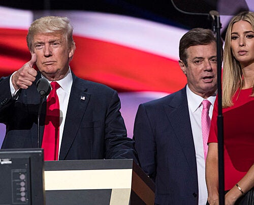 Federal charges have been brought against two former Trump advisers, including Paul Manafort (center). If evidence links Trump to criminal activity, Congress may have to consider impeachment. But as Harvard Professor Cass Sunstein points out, the Constitution sharply limits the category of impeachable offenses.