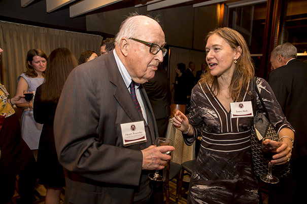 Henry Rosovsky (left), former Harvard professor and administrator, speaks with former student Jessica Roth at an event celebrating his 90th birthday and decades of service to the University.