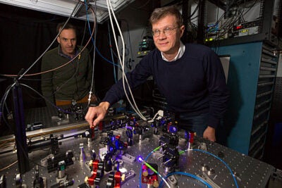 Physics Professors Markus Greiner (left) and Mikhail Lukin led a Harvard-MIT team that developed a 51-qubit quantum simulator, one of the largest such systems yet built.