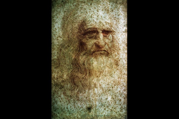 A drawing of an elderly bearded man, believed to be a self-portrait of da Vinci. Harvard Fine Arts Library, Digital Images & Slides Collection 1998.00960