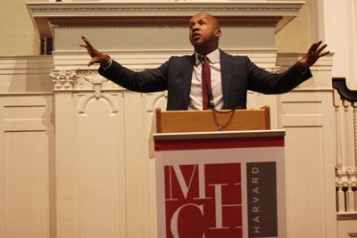 “Slavery didn’t end in 1865. It just evolved. It turned into decades of terrorism, violence, and lynching,” said Bryan Stevenson ’85, delivering the 2017 Tanner Lecture on Human Values.
