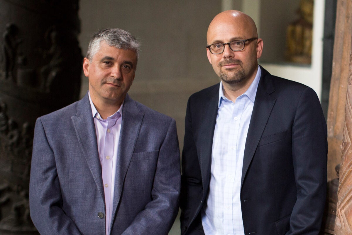 Steven Levitsky (left) and Daniel Ziblatt, Harvard professors and authors of “How Democracies Die,”  believe the polarization in the U.S. over issues involving race, religion, and culture could threaten democracy.