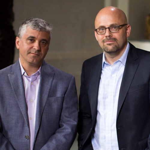 Steven Levitsky (left) and Daniel Ziblatt, Harvard professors and authors of “How Democracies Die,”  believe the polarization in the U.S. over issues involving race, religion, and culture could threaten democracy.