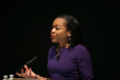 Keynote speaker Kristen Clarke '97 encouraged Harvard students to think about how they can leverage their education to benefit society. “[W]e have an obligation to make sure that the generation behind us inherits a world that is better than what we have today,” she said.