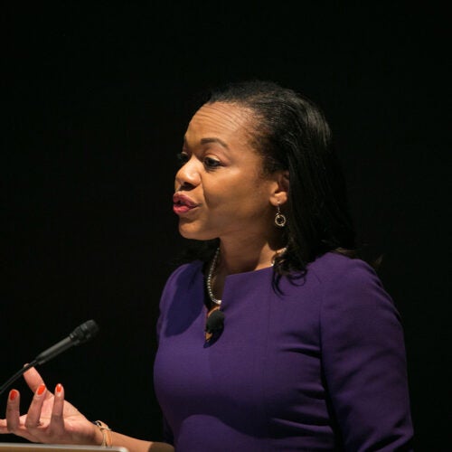 Keynote speaker Kristen Clarke '97 encouraged Harvard students to think about how they can leverage their education to benefit society. “[W]e have an obligation to make sure that the generation behind us inherits a world that is better than what we have today,” she said.
