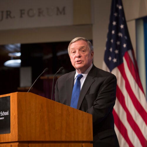 Sen. Minority Whip Dick Durbin, a leading voice on DACA and immigration reform, speaks at the JFK Jr. Forum. 
