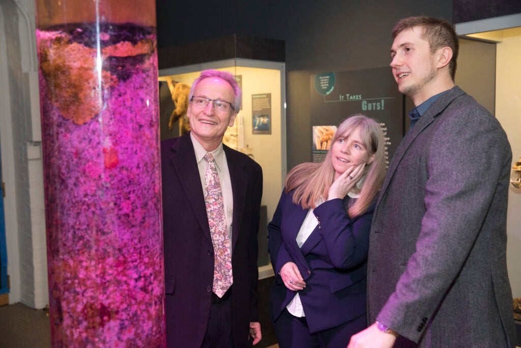 Roberto Kolter, (from left) Jane Pickering, executive director of the Harvard Museums of Science and Culture (HMSC) and Scott Chimileski.