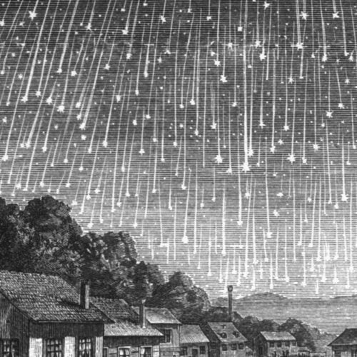 Drawing of Leonid meteor shower, 1833.