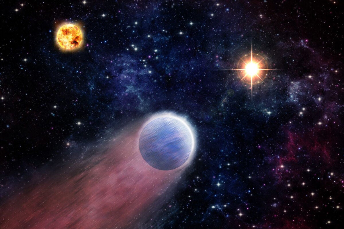 Artist rendering showing planets and black hole
