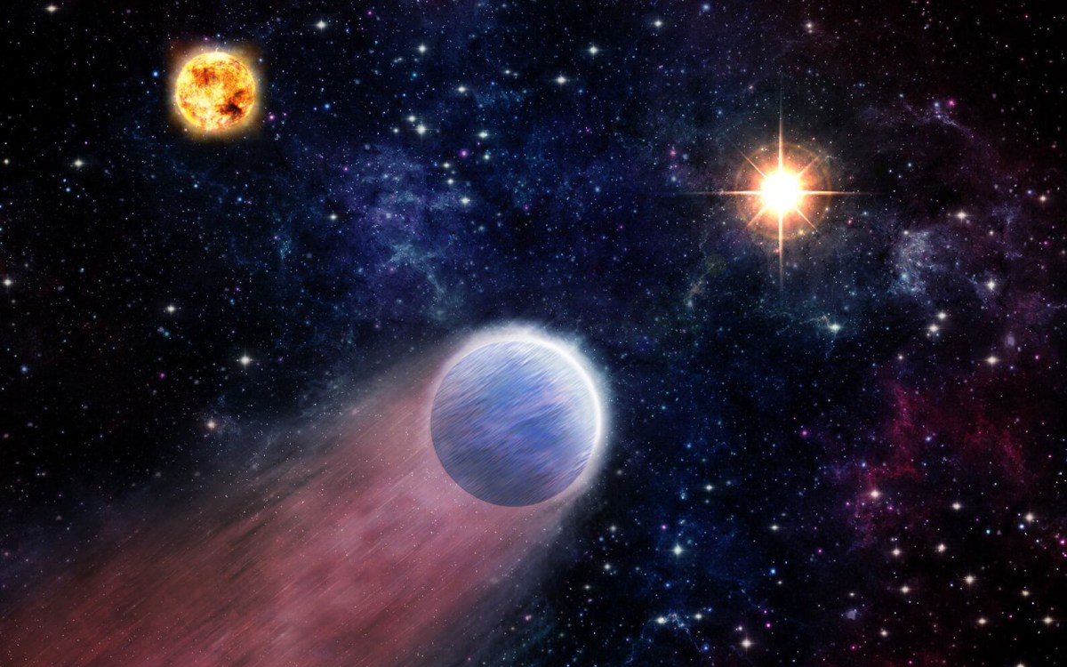 Artist rendering showing planets and black hole