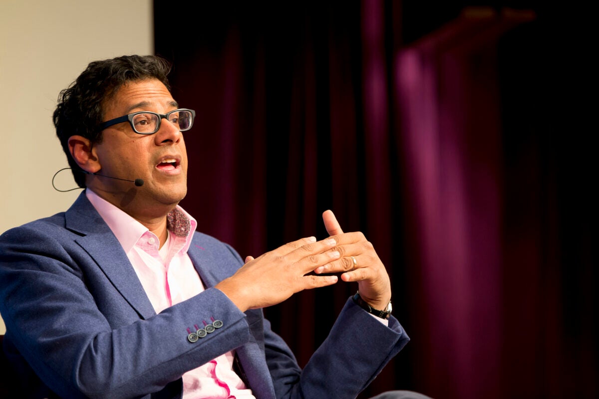 At a JFK Jr. Forum talk with science journalist Cristine Russell (not pictured), doctor and author Atul Gawande discussed the state of public health and the effectiveness of public policies in combating health issues.