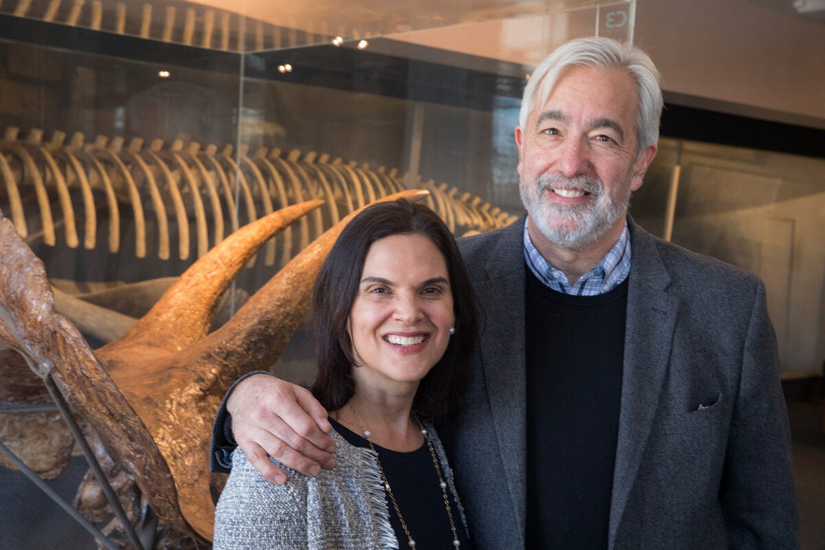 Newly appointed Faculty Deans for Leverett House, Brian Farrell and Irina Ferreras tour the Harvard Museum of Natural History. 