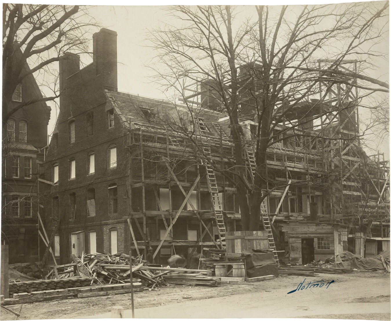 Mass Hall under renovation after 1924 fire.