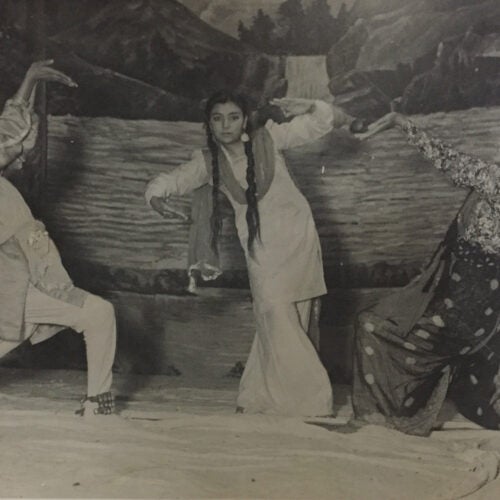 Harvard’s Lakshmi Mittal South Asia Institute is examining the ramifications of the violent Partition of British India in 1947. One of SAI's interviewees, Vimla Dhingra (center), offered this photo of her performing in a play before the Partition. 