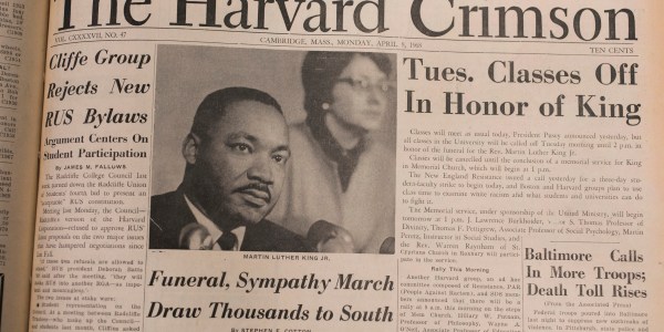 The Harvard Crimson’s April 8, 1968, front page.