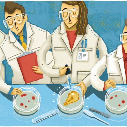 Illustration of Scientist standing out with successful science experiment.