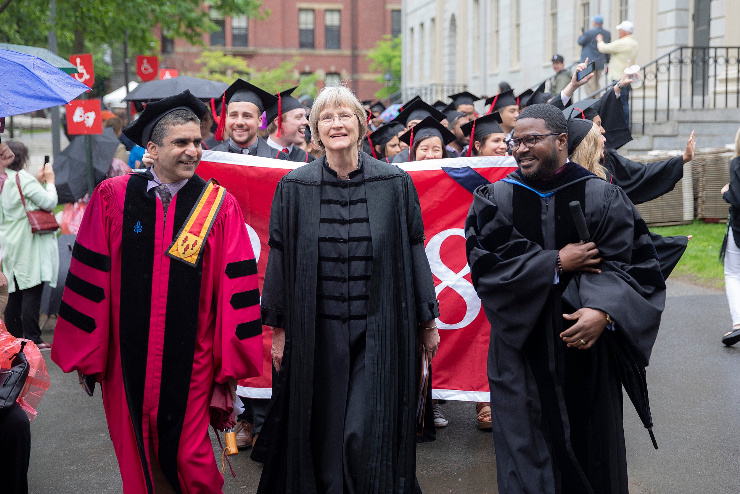 Drew Faust leads baccalaureate procession to Memorial Church.